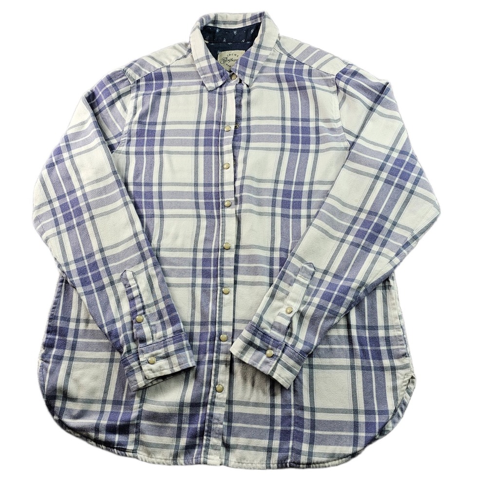 JACHS Girlfriend Shirt Womens Small Purple White Plaid Long‎ Sleeve Snap Front